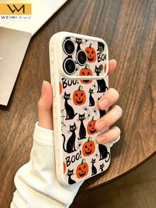 WeiMi 1pc Halloween Black Cat Pumpkin Lantern BOO Pattern Fashionable Cute Side Heart Anti-Drop Premium Soft TPU Phone Case Suitable For Friends, Family, Couples, Yourself Birthday Gift, Holiday Gift, Compatible With IPhone17/16/15/14/13/12/11/X/XR/XS MAX/For Galaxy A56/55/A03S Series - Multicolor - View 2