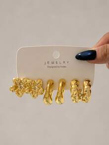 6-18pcs/Set Women's Gold Earrings Set, Flower, Water Drop, Twisted Design, Suitable For Daily Wear, Gift For Friends - Yellow Gold - View 8