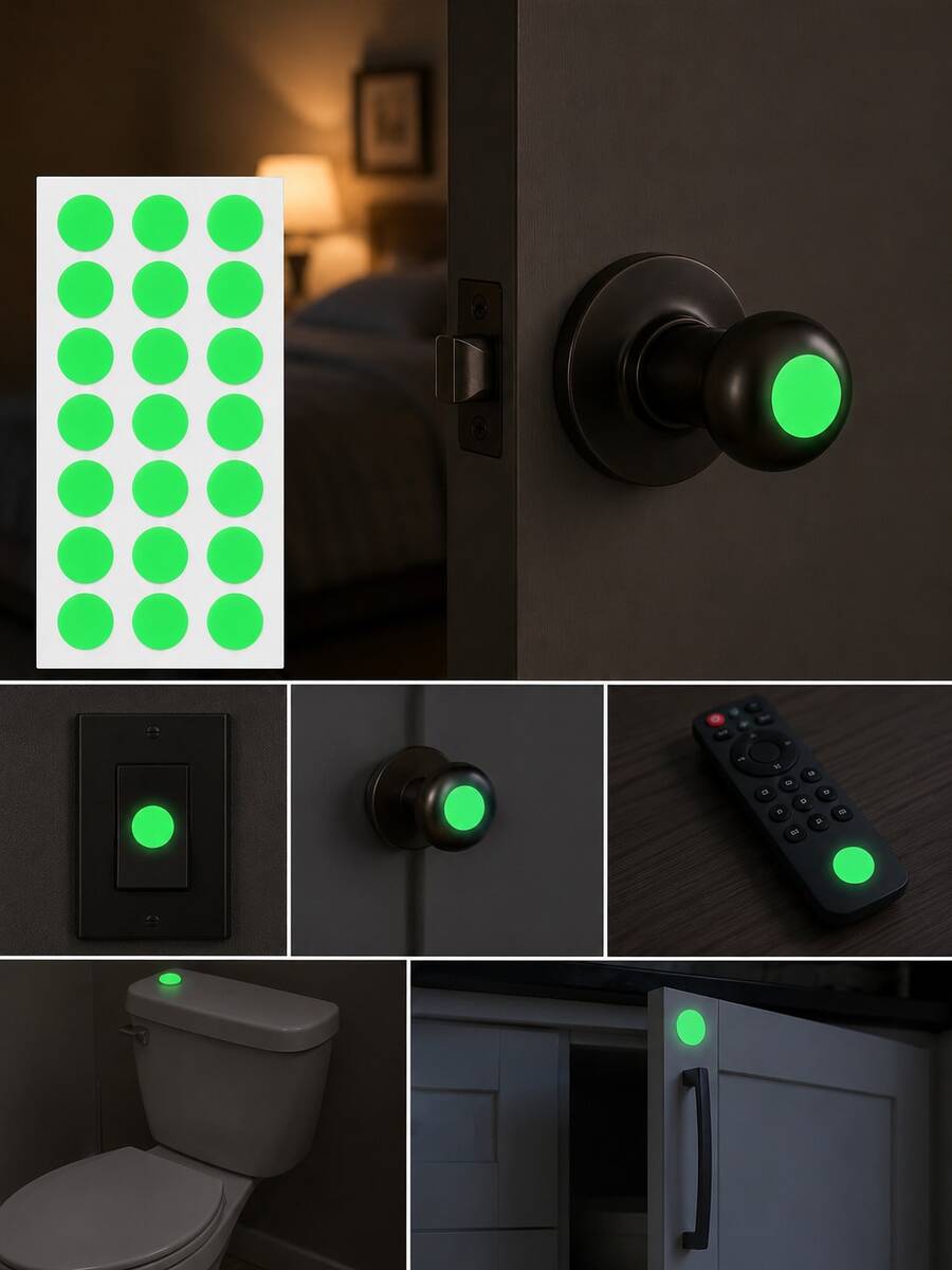 Round Luminous Location Marker Stickers,Glow‑In‑The‑Dark Dot Decals,Self‑Adhesive Night Labels For Light Switches,Door Knobs,Remote Controls & Home Touch Points Glowinthedarksticker Luminousdotsticker Nightmarker Homesticker Lightswitchdecal - Glow-in-the-dark Stickers - View 1