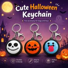 1 buah Gantungan Kunci Wajah Lucu Halloween, , Tengkorak & Wajah Lidah, Gantungan Kunci Bulat Lucu dengan Klip Logam, Aksesori Ransel & Kunci, Hadiah Pesta Halloween - Biru - View 5