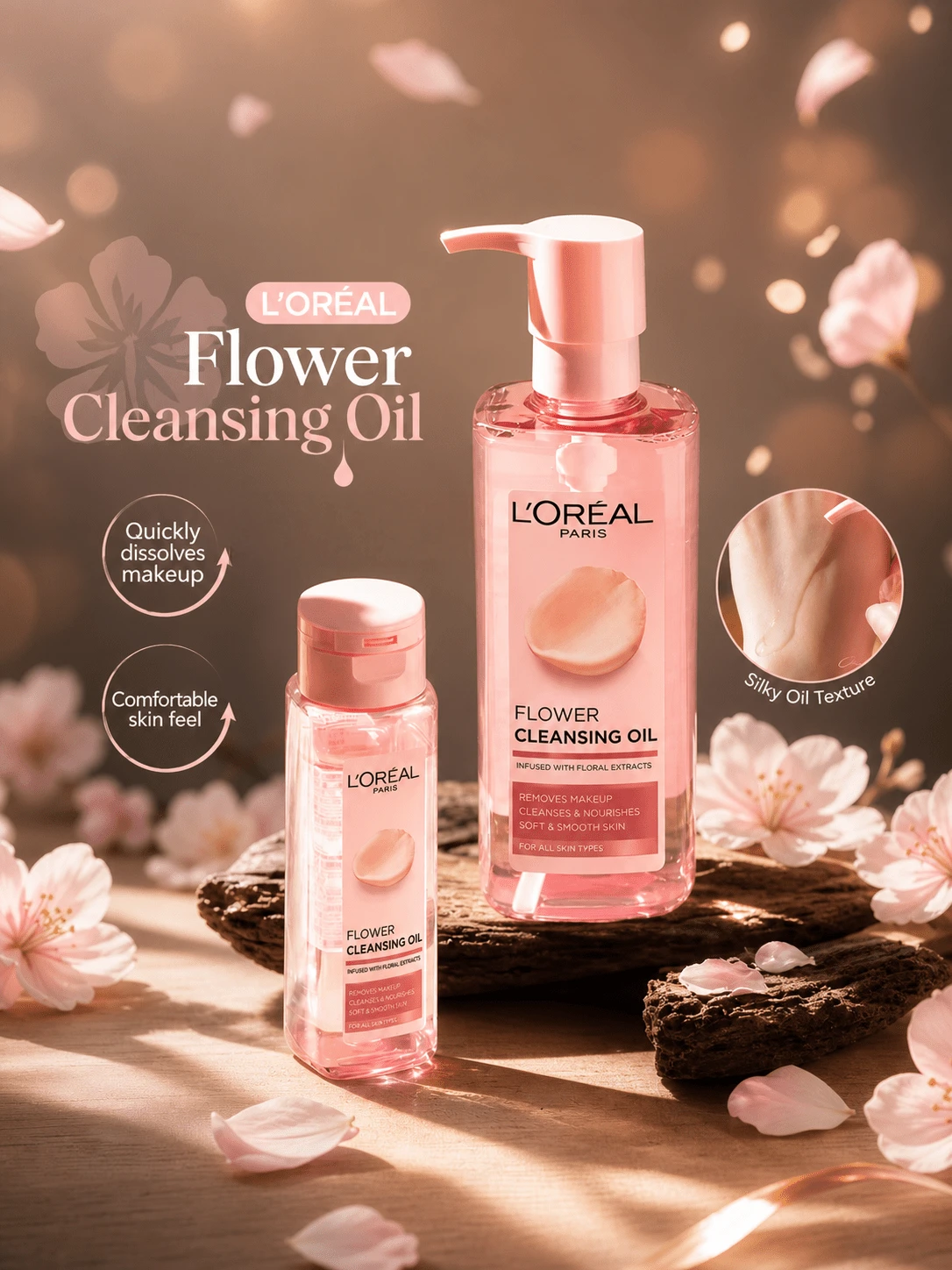 L'Oréal Paris Floral Extract Gentle Cleansing Oil 50ml/250ml, Multiple Sizes Available, Quickly Dissolves Makeup, Deep Cleanses Face, Eyes And Lips, Single Bottle And Multi-Bottle Sets, Suitable For Daily Skincare - Floral Cleansing Oil - View 1