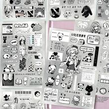 8pcs Black & White Sweet Heart Diary Cutout Stickers, Popular Retro Cute INS Style Scrapbook Material, Waterproof Stickers - Multicolor - View 2