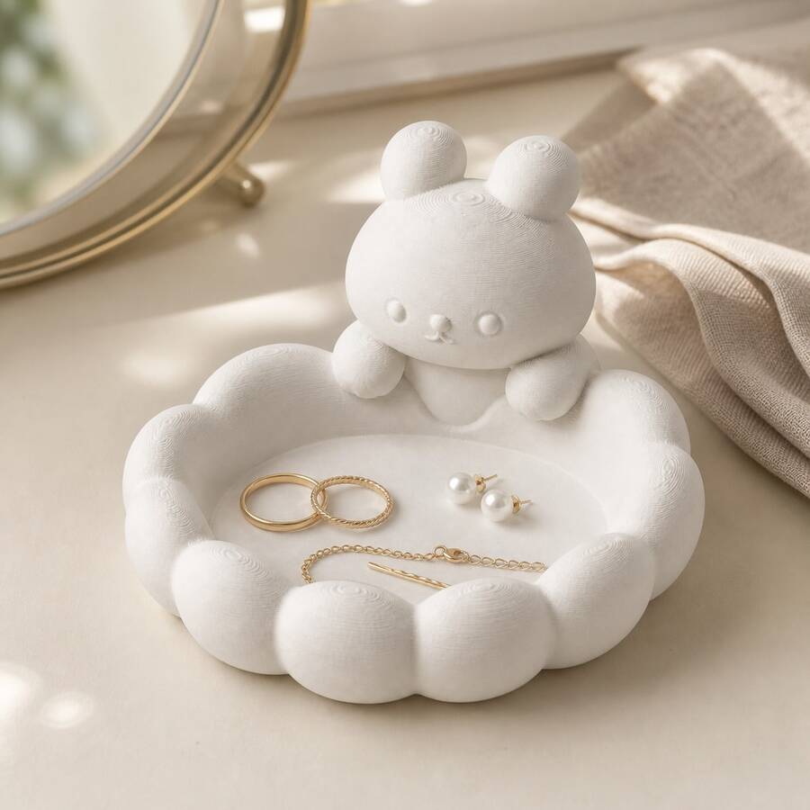 1 khay đựng đồ nhỏ hình đám mây thỏ trắng, đĩa đựng trang sức thỏ dễ thương và khay đựng chìa khóa, tiền xu đa năng cho nhẫn, hoa tai, phụ kiện tóc, bàn trang điểm, tủ đầu giường, lối vào và trang trí bàn làm việc - Nhiều màu - Xem 1