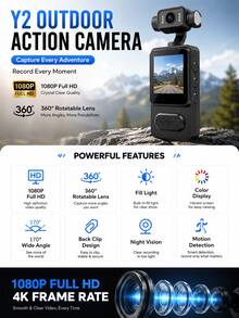YAIUZGOO Kamera Olahraga Outdoor 1080P Full HD, Kamera Aksi Sudut Lebar 170° dengan Lensa Berputar 360°, Deteksi Gerak PIR, Penglihatan Malam, Lampu Isi Terintegrasi, Layar Warna, Kamera Video Portabel untuk Bersepeda, Mendaki, Perjalanan & Rekaman Vlog 1000mAh - View 4