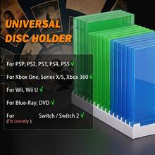 Estante de almacenamiento de estuches de videojuegos, organizador de discos de juegos de 16 ranuras multiplataforma para P5 P4 X Series X/S Switch 1/2, soporte para DVD & Blu-Ray, ranuras individuales, base antideslizante, almacenamiento de medios de escritorio que ahorra espacio - Ver 4