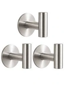 3pcs Stainless Steel Self-Adhesive Wall Hooks, No Drilling Required, Suitable For Bathroom, Entryway, Kitchen, Closet, Hanging Storage Organization, Space-Saving, Home Storage, Waterproof, Rust-Proof, Modern Minimalist Design, Gold/Silver/Black Optional - View 12