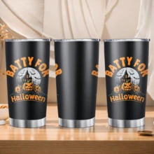 1/5pcs 20oz Stainless Steel Insulated Tumbler, Black Background Haunted House Pumpkin Batty For Halloween Moon Print, Leak‑Proof Sealed Lid, Reusable Insulated Tumbler For Spooky Theme Gathering, Camping, Commute And Daily Coffee Use - Halloween Pumpkin - View 2