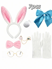 Halloween 3/7pcs Easter White Rabbit Costume, Rabbit Outfit Wonderland Rabbit Costume Accessories Set, Adult Costume Set - Multicolor - View 4