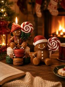 2 Styles Christmas Gingerbread Men Theme Silicone Candle Molds, Molds Replicate Knitted Hat Texture, Layered Lace, Lollipop Spiral Pattern, Details. High-Resilience Silicone, Smooth Demolding For Complex Embossed Parts, Small Edges Resistant To Tearing. Suitable For Pouring Scented Candles, Diffuser Plaster, Epoxy Resin, Handmade Soap. The Two Styles Pair Well For Gift Sets, Creating Holiday Atmosphere Desktop Decor - Gingerbread Man Candle Mold - View 4