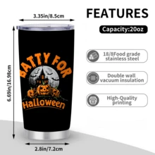 1/5pcs 20oz Stainless Steel Insulated Tumbler, Black Background Haunted House Pumpkin Batty For Halloween Moon Print, Leak‑Proof Sealed Lid, Reusable Insulated Tumbler For Spooky Theme Gathering, Camping, Commute And Daily Coffee Use - Halloween Pumpkin - View 10