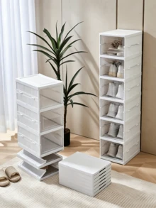 6‑Tier Foldable Shoe Cabinet - Flip‑Top Practical Plastic Shoe Cabinet, No Assembly Required, Vertical Stackable Design, Space‑Saving, Stable Structure, Vertical Shoe Rack, Suitable For Homes, Apartments, Dormitories And Shops - Multiple Specifications - View 10