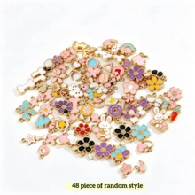 1/3/6/12/24/48pcs Random Mixed Oil Drop Pendant, Cute Animal Flower Heart Charm, DIY Necklace Earring Bracelet Keychain Accessories - Multicolor - View 8