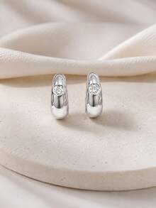 2pcs Geometric C-Shaped Small Hoop Earrings, Suitable For Girls' Daily, Date, Party, Vacation Wear - A - View 3