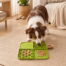 1pc Multi-Compartment Silicone Pet Feeding Mat, Slow Feeder Mat For Cats And Dogs, Durable Non-Slip Interactive Feeding Toy Mat, Easy To Clean Soothing Pet Meal Mat - Green - View 9