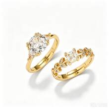 Nhẫn cưới vàng đính zirconia thanh lịch mới, nhẫn thiết kế sang trọng nhẹ nhàng có thể điều chỉnh kích cỡ, phù hợp cho đám cưới, đính hôn, tiệc tùng, làm quà tặng, phụ kiện trang sức đa năng - Vàng - Xem 8