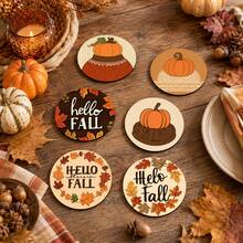 6pcs Autumn Theme Home Decor Diatomaceous Earth Coasters, Beverage Coasters, Coffee Coasters, Mug Coasters, Tea Coasters, Vintage Hand-Painted Style, Pumpkin & Maple Leaf Pattern, Heat-Insulated Desktop Protection, Autumn Home Gift, Suitable For Dining Table, Coffee Table, Kitchen Decor, Thanksgiving Party And Autumn Home Decoration - Multicolor - View 1