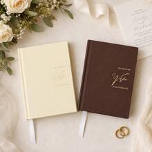 His And Hers Wedding Vow Books, Set Of 2 Linen Hardcover Bride & Groom Notebooks With Bookmark, Lined Pages, For Ceremony & Renewal, Includes Elegant Vow Keepsake Gift Box - Cream & Terracotta - View 4