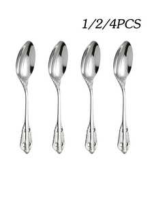 1/2/4pcs Stainless Steel Dessert Spoon Coffee Spoon Ice Cream Spoon Suitable For Afternoon Tea Dessert Shop Restaurant Banquet - Silver - View 1
