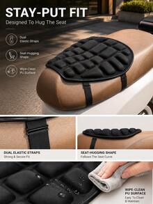 Black Electric Scooter Seat Cushion, 3D Air Slot Filling Structure, Block-Shaped Raised Surface, With Elastic Fixing Strap, Fits Seat, Suitable For Daily Outdoor Riding And Commuting - Multicolor - View 3