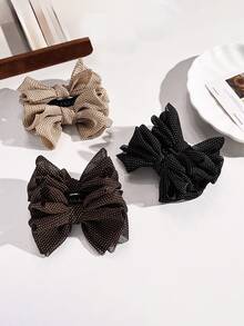 Vintage Polka Dot Fabric Bow Banana Hair Claw, Ruffled Chiffon Bow Non-Slip Secure Hair Clip, Elegant Retro Decorative Hair Accessory, Suitable For Ponytail, Bun Hairstyles, Daily, Date, Party, Back To School - Multicolor - View 6