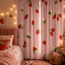 2 Pieces Of High-Definition Pink Strawberry Heart Pattern Decorative Curtains. Durable And Not Prone To Fading. Hang With Rod Bag. Suitable For Bedroom And Living Room As Decorative Curtains For The Home. - Multicolor - View 6