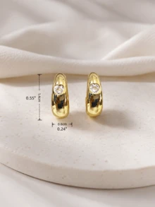 2pcs Geometric C-Shaped Small Hoop Earrings, Suitable For Girls' Daily, Date, Party, Vacation Wear - A - View 2