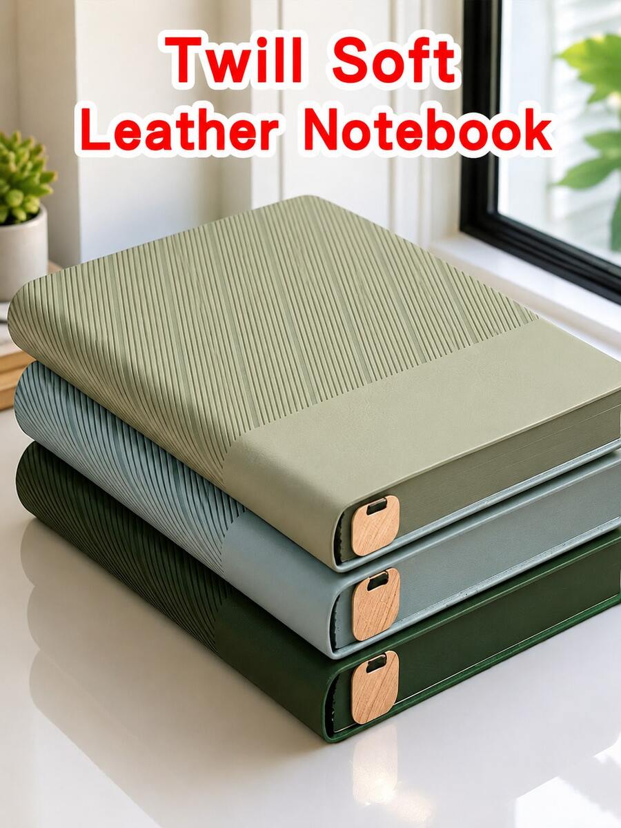 1pc A5 Diagonal Textured Soft Faux Leather Cover Notebook, Multiple Colors Available, Minimalist Business Style, Rounded Edge Binding With Bookmark Design, Waterproof And Wear-Resistant Cover, Soft Touch, Thick Paper For Smooth Writing, Portable, Suitable For Meeting Notes, Classroom Notes, Work Planning - Multiple Styles - View 1