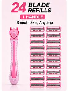 25pcs Women's Razor Set, Women's Razor, Razor Replacement Heads, Women's Razor, Facial Razor, Women's Epilator, Painless Shaving, Hair Removal, Replaceable Blades, Body Hair Removal, Daily Personal Care, Home Use - Upgraded Version - View 1