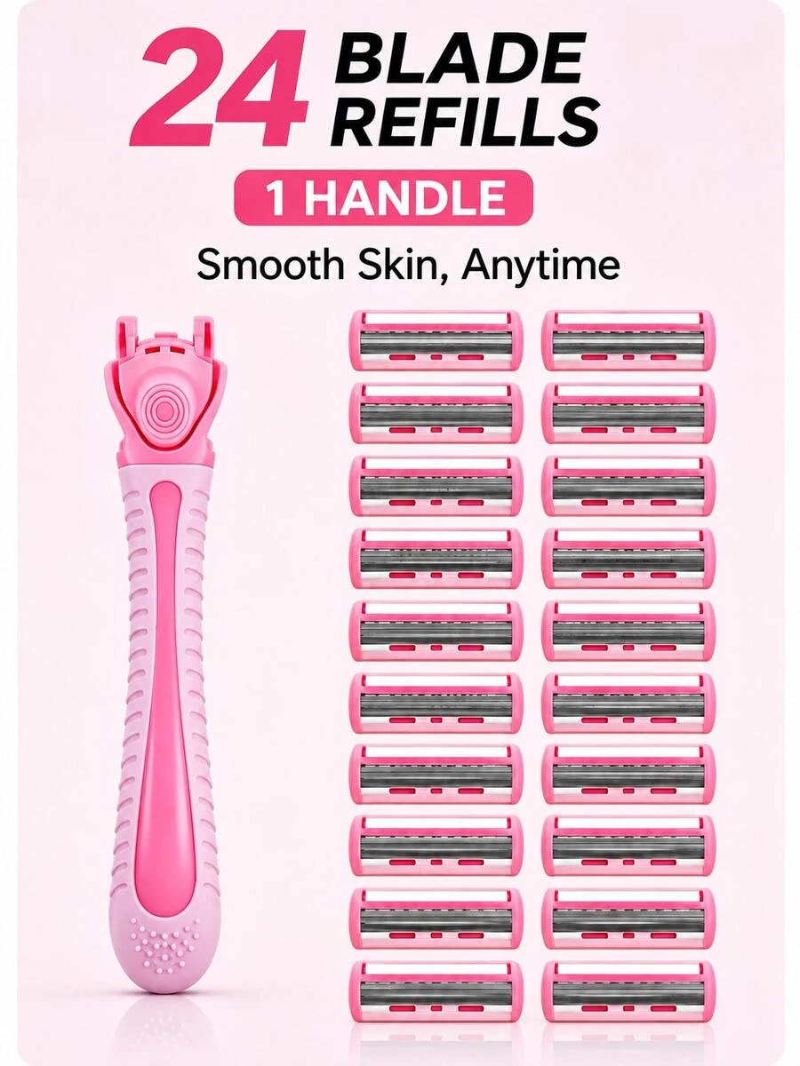 25pcs Women's Razor Set, Women's Razor, Razor Replacement Heads, Women's Razor, Facial Razor, Women's Epilator, Painless Shaving, Hair Removal, Replaceable Blades, Body Hair Removal, Daily Personal Care, Home Use - Upgraded Version - View 1