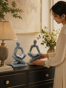 1pc Silver Reading Thinker Statues Set, Abstract Art Figurines Modern Sculptures, Bookshelf Decor For Living Room Office Desk Shelf - Thinker Reading Figurine - View 5