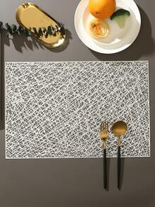 1-12pcs Gold Interwoven Mesh PVC Placemats, Modern Minimalist PVC Rectangular Hollow Easy-To-Clean Table Mats, Suitable For Daily Home Use, Birthday Parties - Multicolor - View 6