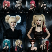 Halloween Cosplay Wigs For Women – Detachable Ponytail & Double Braid Styles, Multi-Color Synthetic Hairpieces For Gothic, Anime & Party Costumes (Pink, Teal, Blonde, Red, Green) - Multicolor - View 3