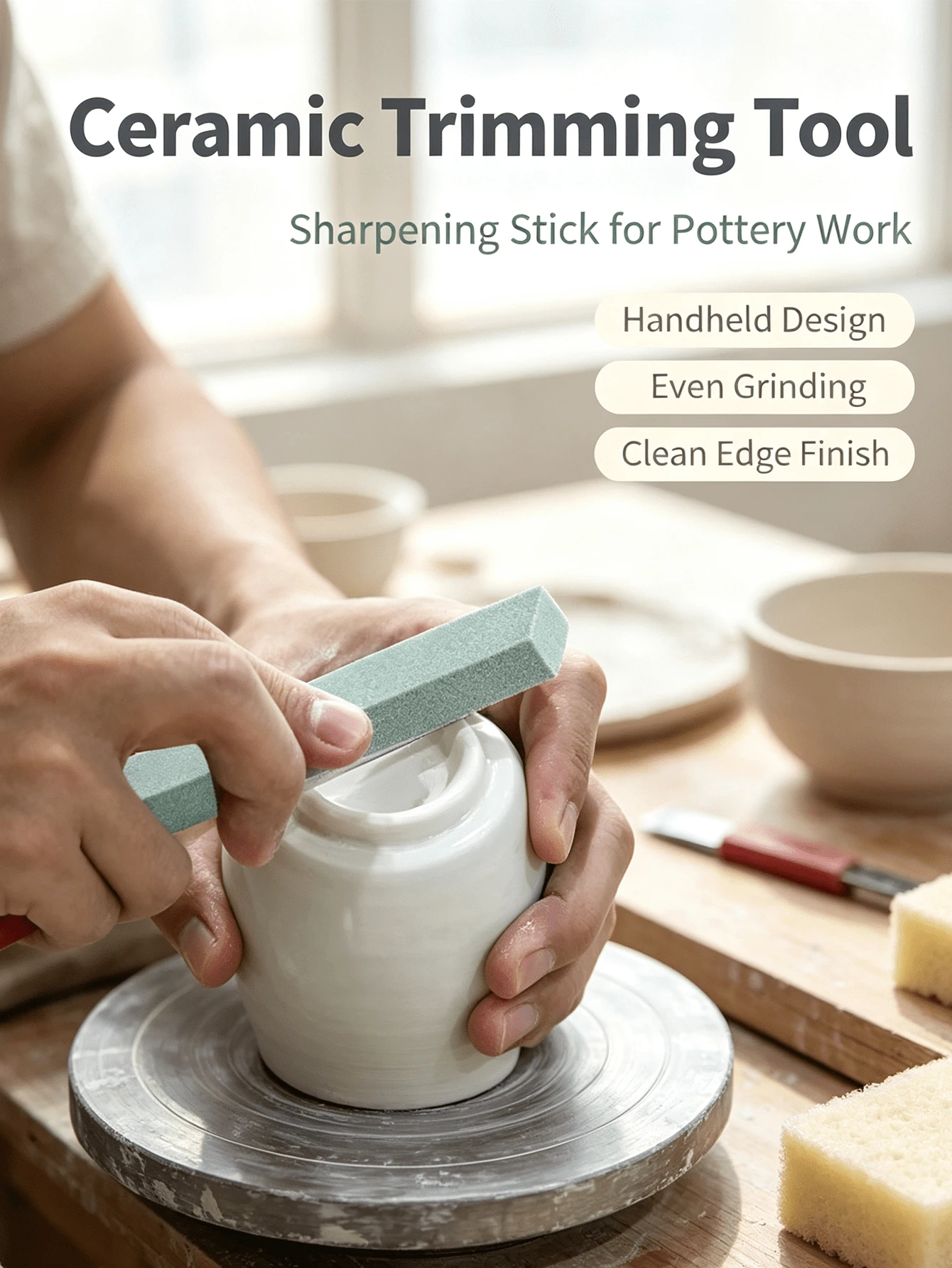 Hand‑Held Ceramic Polishing Grinding Stone, Coarse Abrasive Sanding Stick, Pottery Tool For Grinding Glaze Residue & Trimming Vessel Bottom, Portable Ceramic Finishing Accessory For Potters, Hobbyists And Handmade Ceramic Craft Enthusiasts - Multicolor - View 1