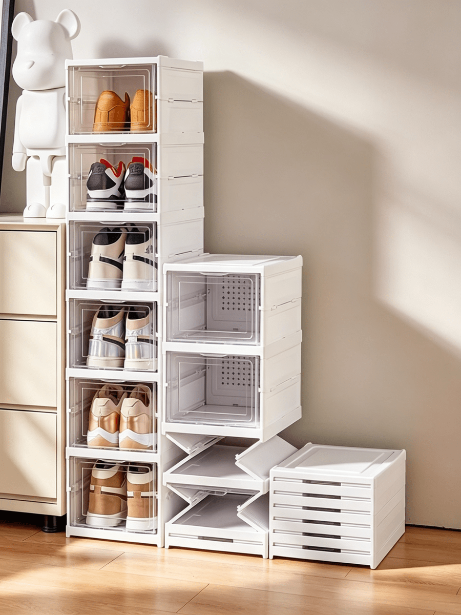 Armoire à chaussures pliable à 6 niveaux - Armoire à chaussures en plastique pratique à rabat, sans assemblage requis, conception empilable verticalement, gain de place, structure stable, étagère à chaussures verticale, convient pour les maisons, les appartements, les dortoirs et les magasins