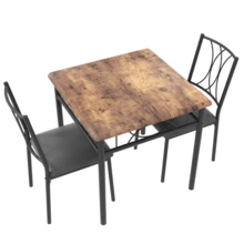 Space-Saving 3-Piece Dining Table Set For 2 – Square Metal & Wood Table With Upholstered Chairs – Compact Rustic Dining Room Furniture For Small Spaces, Apartments - Retro Color Cushioned Seat - View 7