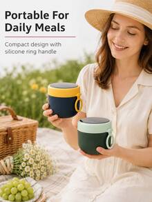 600ml Portable Oatmeal Yogurt Cup, PP Food Storage Container With Lid, Spoon And Silicone Handle, Breakfast Cup, Lunch Box, Oatmeal Cup Lunch Box, Leak-Proof Food Container, Suitable For Home, School, Office, Travel, Back To School, Outdoor Picnic - Multicolor - View 9