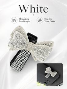 1pc Shiny Rhinestone Bow Car Sun Visor Glasses Holder, Cute Girly Style Car Interior Decor, Universal Eyewear Holder Accessory, Suitable For Female Drivers - A - View 8