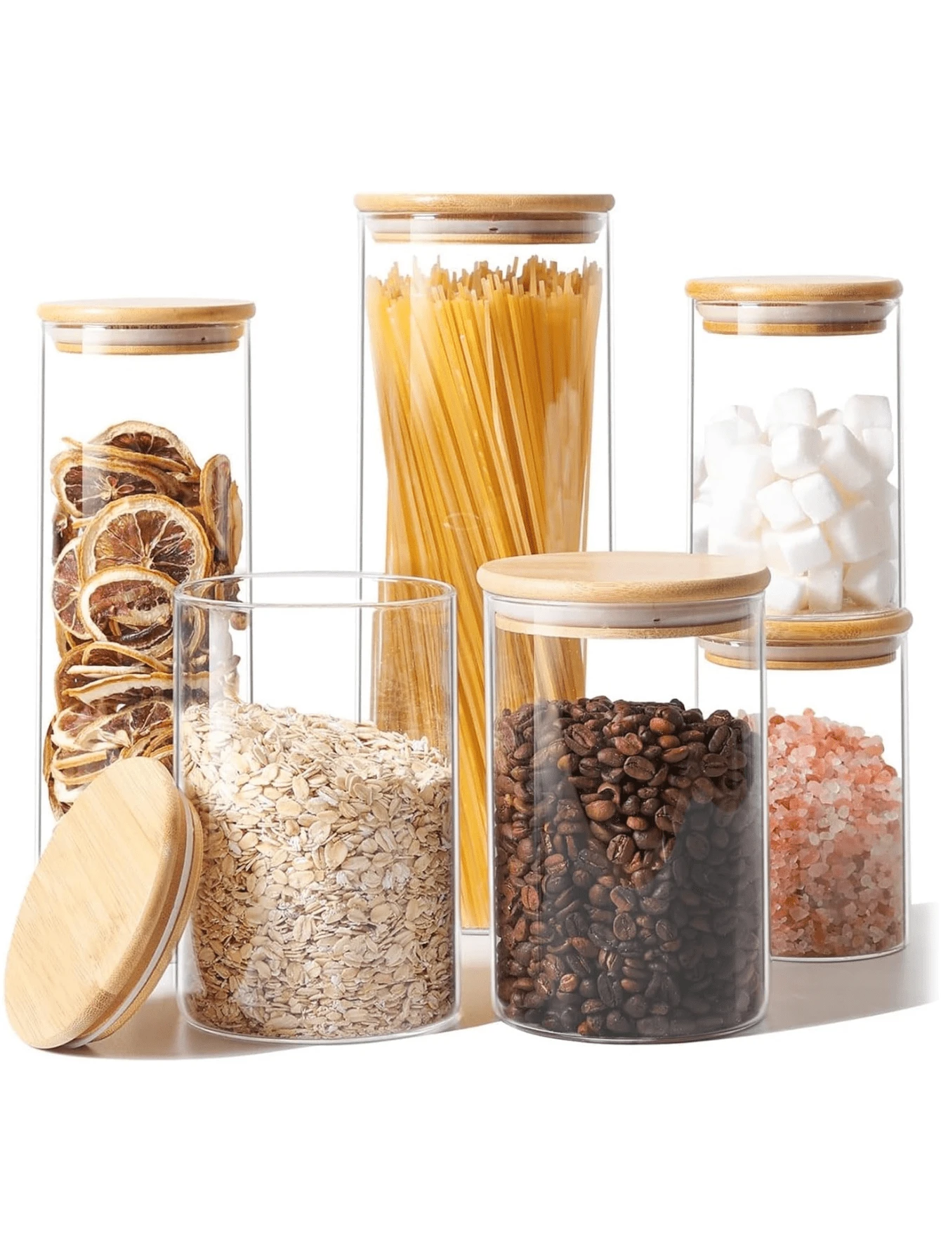 Multi-Size Bamboo Lid Glass Airtight Storage Jars, Transparent Moisture-Proof Fresh-Keeping Canisters, Suitable For Tea, Grains, Snacks, Dried Goods Storage, Kitchen Pantry Organization Containers