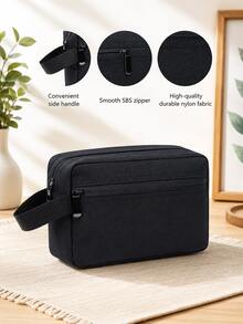 Large Capacity Zipper Pencil Case - Portable Multi-Compartment Pencil Bag - Waterproof Durable Stationery Storage - 1pc Black - View 4