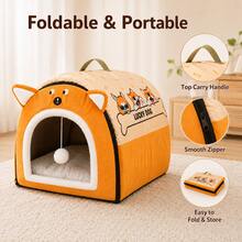 2-In-1 Foldable Pet House & Pet Bed With Removable Cushion, Comfortable Indoor Cat Bed Dog Bed With Handle And Hanging Plush Ball Toy, Suitable For Cats And Small To Medium Dogs - Multicolor - View 5