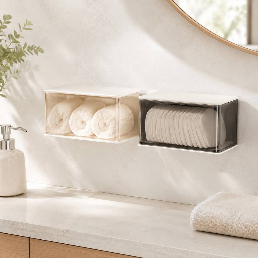 Foldable Storage Box, Wall‑Mounted Organizer Box, Multifunctional Bathroom Vanity Counter Storage Rack, Hanging Makeup & Toiletry Container For Washroom Sink, Bathroom Desktop & Wall‑Mount Organizer For Skincare Accessories And Household Sundries - Multicolor - View 1