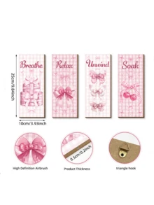 1 Set 4pcs Pink Bow Bohemian Style Wall Decor, Suitable For Baby Room And Children's Room. Baby Essentials, Newborn Wall Decoration And Kids Room Decor. - Multicolor - View 4