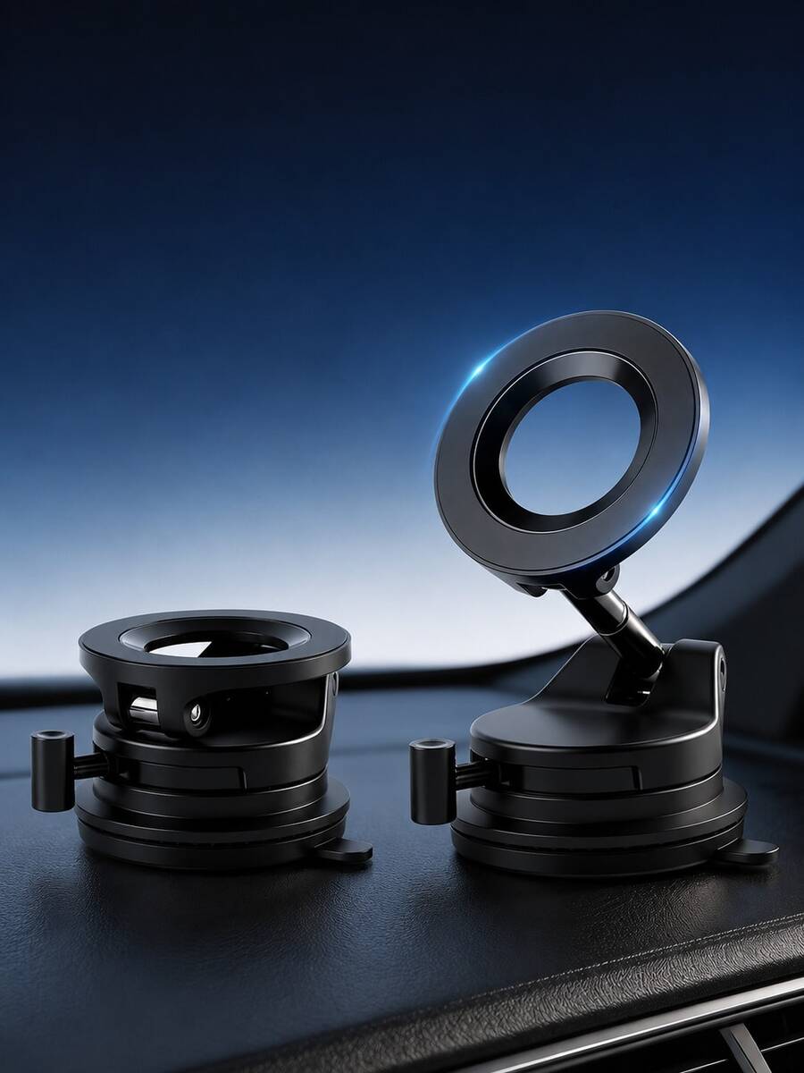 1pc Vacuum Suction Cup Magnetic Car Phone Holder, 360° Rotatable & Foldable Dashboard Windshield Phone Mount, Strong Magnetic Phone Holder, Suitable For 5.4-7.2 Inch Smartphones, ABS Silicone Universal Car Navigation Mount