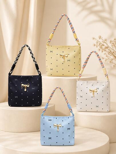 XD Fashionable Leopard Print Handbag, Bowknot And Polka Dot Pattern, Suitable For Parties, Gatherings, Outings, Vacations, Shopping And Daily Use, Can Store Coins, Mobile Phones, Also Can Be Used As Work Bag For White-Collar, University Students And Office Workers, Elegant Women's Bag