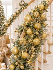 44pcs Gold Christmas Ball Ornaments, 3cm And 6cm Mixed Sizes, Including Matte, Mirror, Striped, Woven, Embossed And Star Patterns, Elegant Hanging Decorations For Christmas Tree, Suitable For Christmas Party, Wedding, Holiday Home, Fireplace And Wreath Decor - Gold - View 2