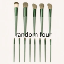 New Random 4-Piece Mint Green Makeup Brush Set: Portable Soft Bristle Brushes, Blush Brushes, Eyeshadow Brushes, Powder Brushes, Contouring Brushes, Concealer Brushes, Complete Makeup Tool Set With Flannel Bag For Storage - Mint Green - View 9