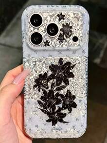 Romantic Shiny Sequin Hollow Black Lily Flower Phone Case, Compatible With IPhone 18 Pro Max 18 Pro 17 Pro Max 17 Pro 17 16 Pro Max 16 Pro 16 15 Pro Max 15 Pro Max 15 Pro 15 14 Pro Max 14 Pro 14 13 Pro Max 13 Pro 13 12 Pro Max 12 Pro 11, Aesthetic Creative Jelly Back Cover - Black Lily - View 2