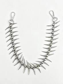 1pc Skull Metal Fishbone Style Pants Chain With Spliced Chain Design, Unisex Fashion Accessory, Best Gift - Silver - View 8