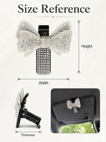 1pc Shiny Rhinestone Bow Car Sun Visor Glasses Holder, Cute Girly Style Car Interior Decor, Universal Eyewear Holder Accessory, Suitable For Female Drivers - A - View 9