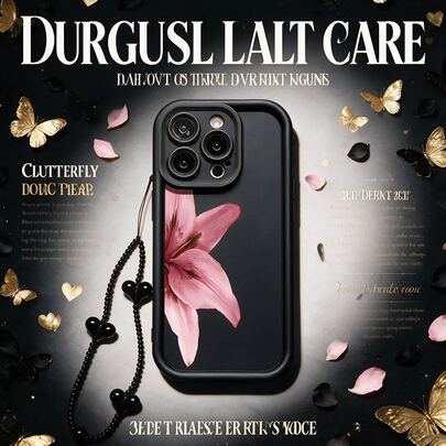 1pc Fuchsia Large Flower Minimalist Personalized Fashion Vintage Flower Minimalist Girl, Heart Beaded Pendant Phone Lanyard/Heart-Shaped Chain/Wrist Strap/Hand Strap/Handmade, Matte Black Soft Shell, Compatible With Samsung/GALAXY/A/S/14/15/16/17/26/36/56/57/ULTRA/RENO/C/Y/V/Honor/LITE/X/X9C/NOTE/13/14/15/Transsion/SMART/HOT/POP/SPARK/30/40/50/60/Phone Case/Protective Cover